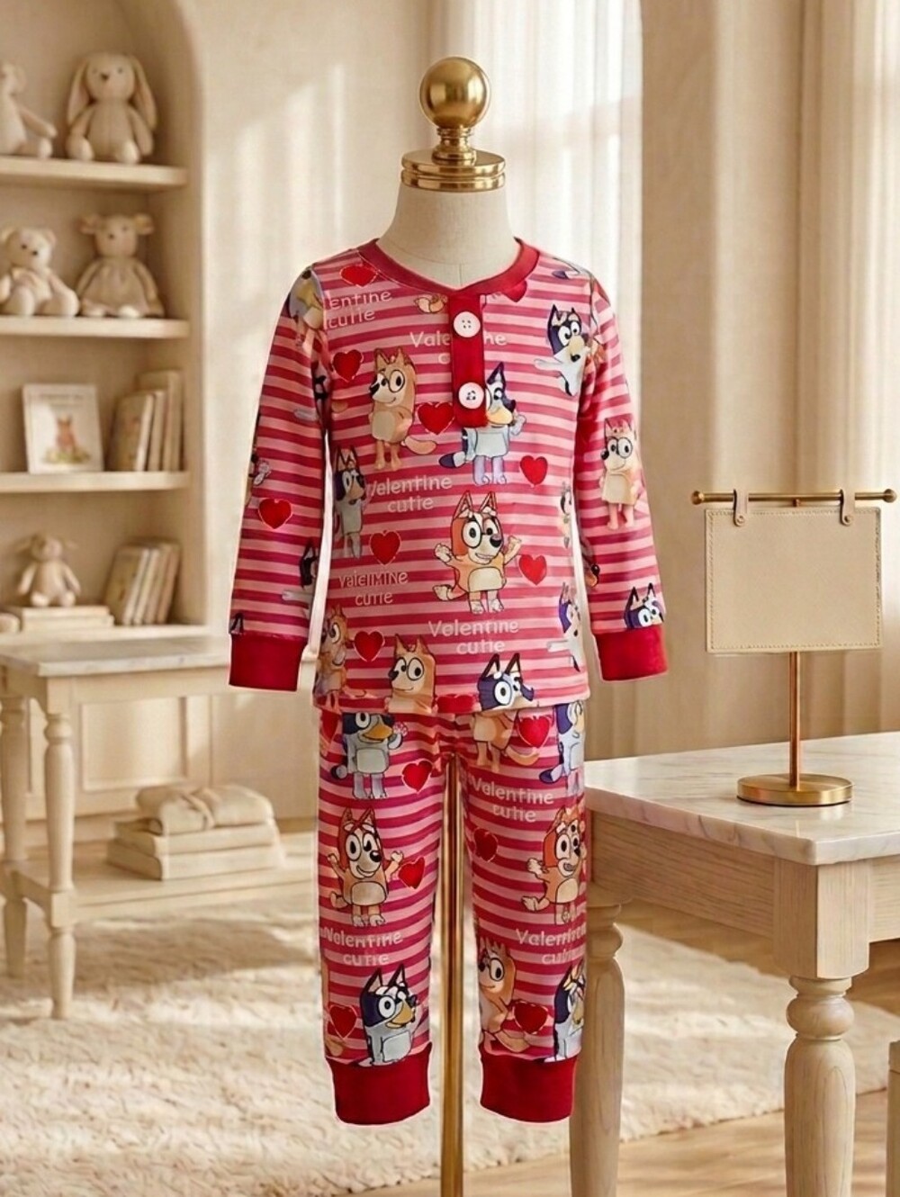 Bluey Valentine Pajamas Toddler 2T Cotton Stretch Sleepwear